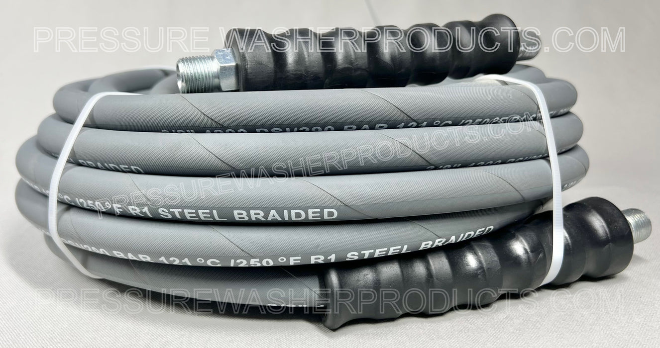 3/8" ID x 50' 4200 PSI Grey WRAPPED Cover Non-Marking Hose for Pressure Washing R1 One Wire