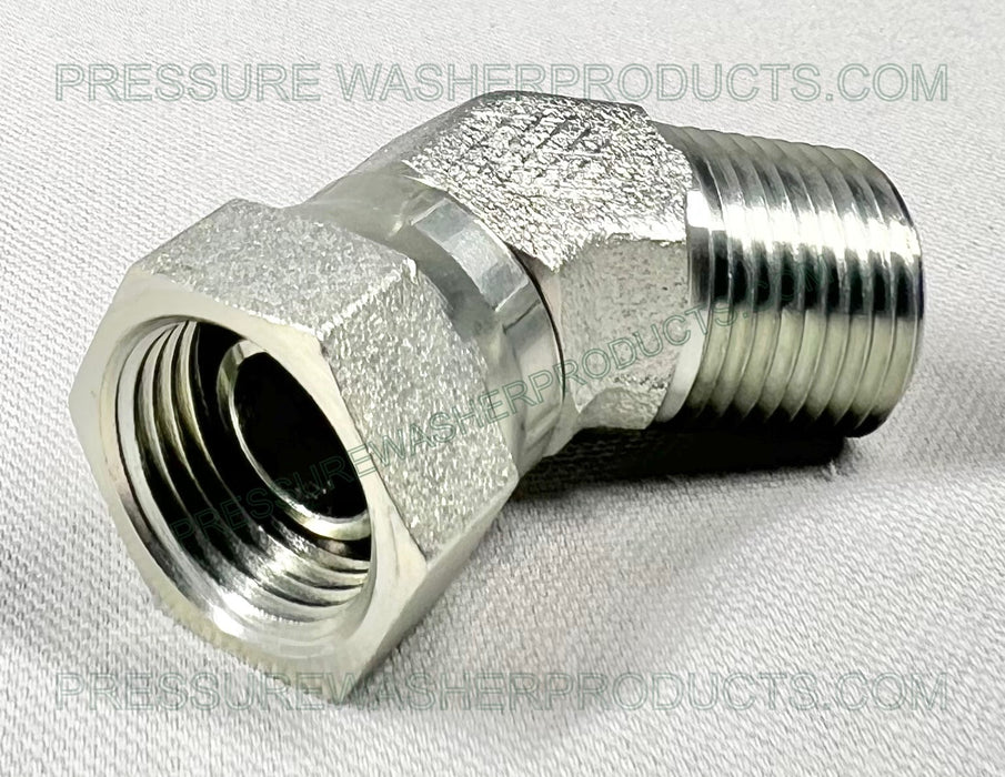 1/2" MPT x 1/2" FNPT Swivel Street 45 Elbow Steel for High Pressure Use