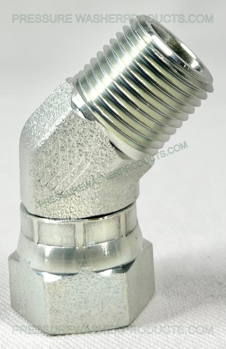 1/2" MPT x 1/2" FNPT Swivel Street 45 Elbow Steel for High Pressure Use