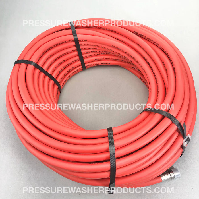 1/2" ID x 300' Red Flex Tech RT Softwash Hose 1/2" MPT 316 Stainless Steel Crimped Ends