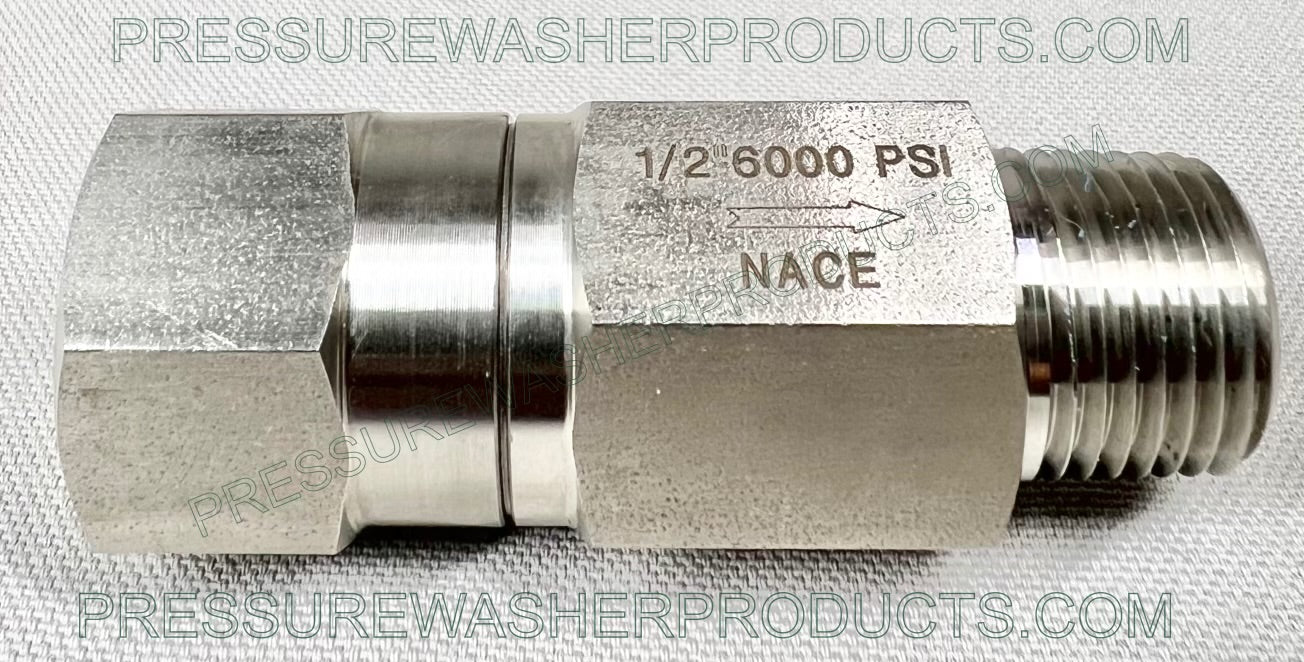 1/2" Check Valve Stainless Steel 1/2" MPT x 1/2" FPT 6000 PSI High Pressure