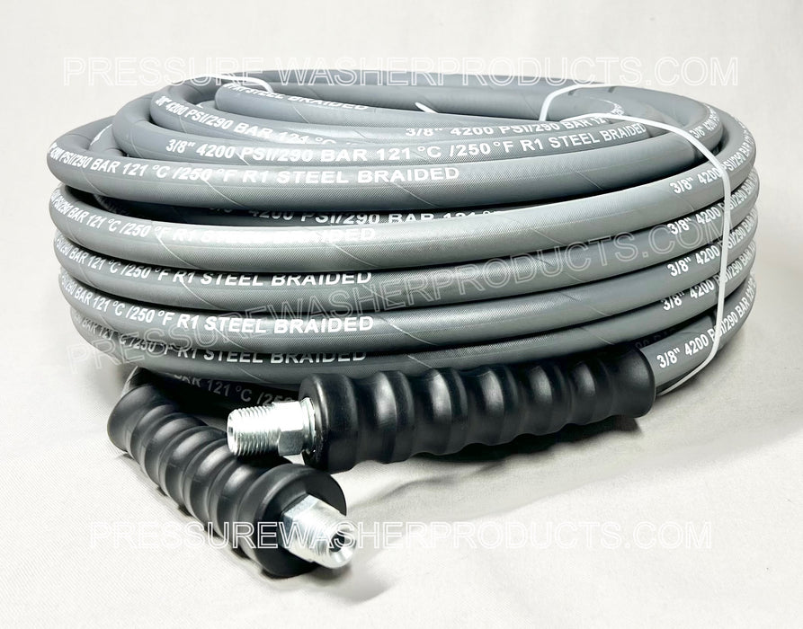 3/8" ID x 100’ 4000 psi WRAPPED Cover Grey Non-Marking Hose R1 One Wire