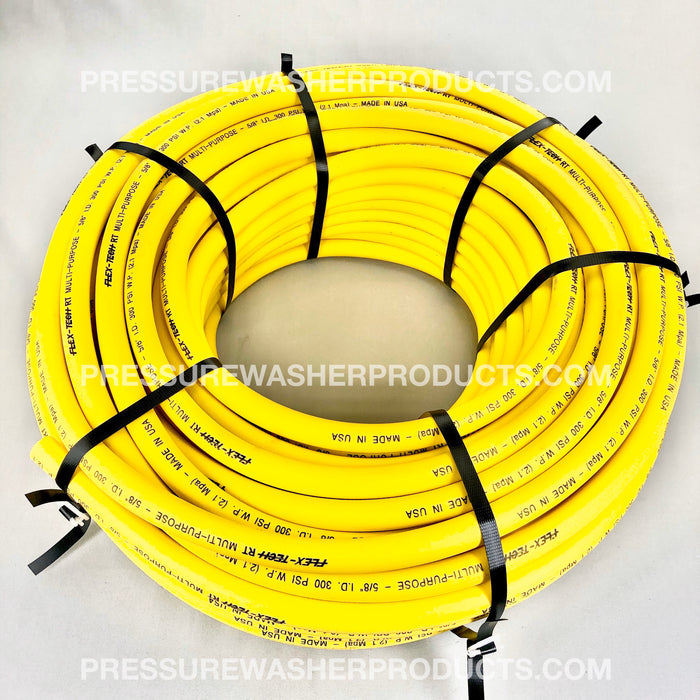 5/8" ID x 100' Yellow Flex Tech RT Soft Wash Hose 1/2" MPT 316 Stainless Steel Crimped Ends