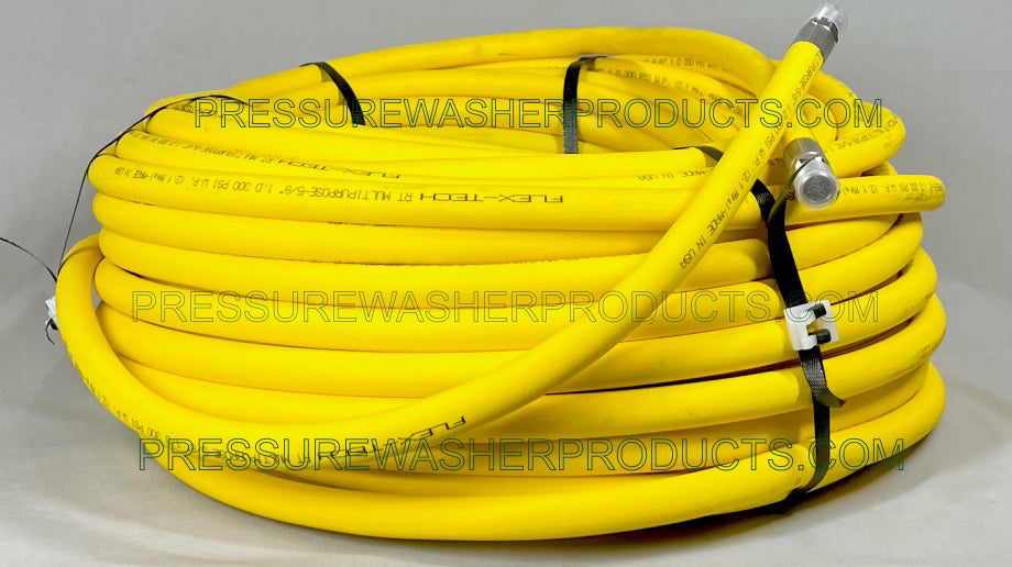 5/8" ID x 300' Yellow Flex Tech RT Softwash Hose 1/2" MPT 316 Stainless Steel Crimped On Ends