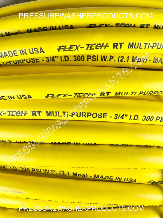 3/4" ID x 200' Yellow Flex Tech RT Softwash Hose 3/4" MPT 316 Stainless Steel Crimped Ends