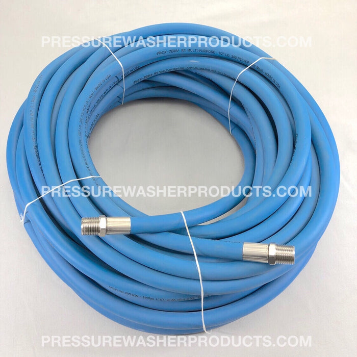 1/2" ID x 200' Blue Flex Tech RT Softwash Hose 1/2" MPT 316 Stainless Steel Crimped Ends