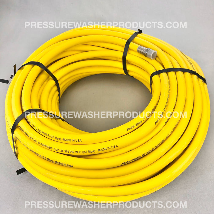 1/2" ID x 250' Yellow Flex Tech RT Softwash Hose with 1/2" MPT 316 Stainless Steel Crimped Ends