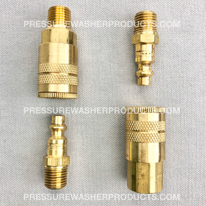 AIR COUPLER AND PLUG 4 PIECE SET:  1/4" HIGH QUALITY ALL BRASS