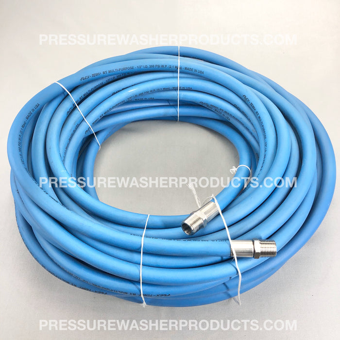 1/2" ID x 100' Blue Flex Tech RT Softwash Hose 1/2" MPT 316 Stainless Steel Crimped On Ends